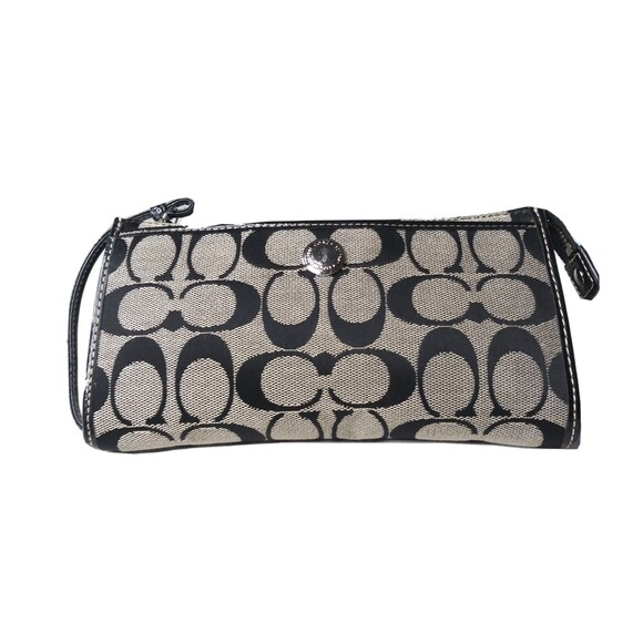 Coach Corner Zip Wallet Signature C Jacquard Clutch Purse Leather Trim - Picture 1 of 6